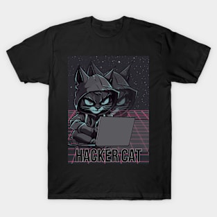 Hacker Cat. Mysterious looking Hacker Cat. Cool futuristic design with holographic shadow effect T-Shirt